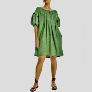 💚Bubble Sleeve Boho Mini Artclass 🖼️👗Dress in Heather Green - Size XS - NWT
